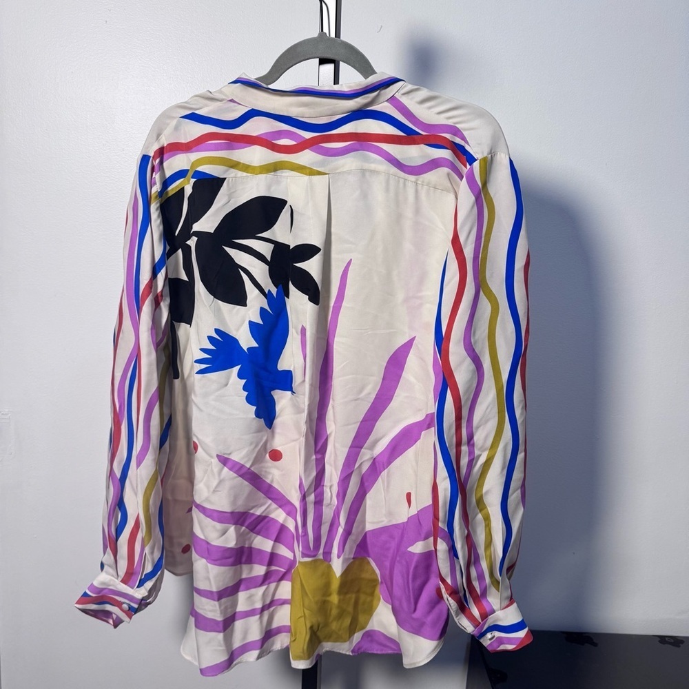 Jade Johnny Was Cream Button-Up Blouse with Colorful Sun & Bird Print XL - Picture 4 of 9